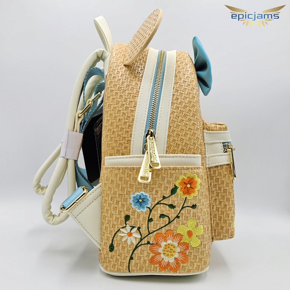 Loungefly Disney Minnie Mouse Raffia Floral Ears Embroidered Mini Backpack New - Picture 4 of 7